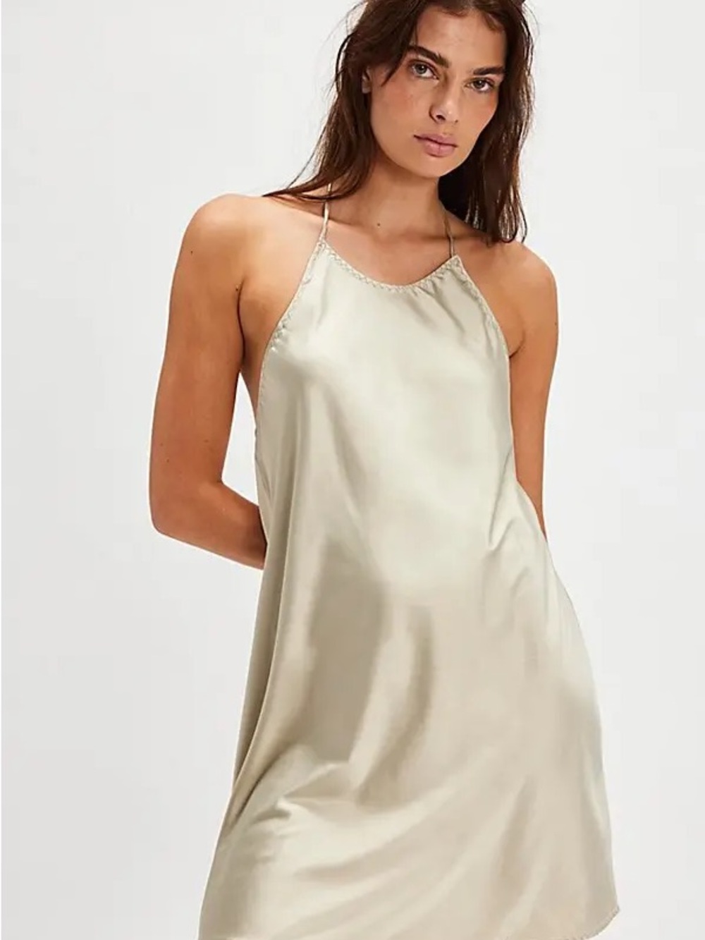 Satin Halter Chemise in Light Cream(NWT)